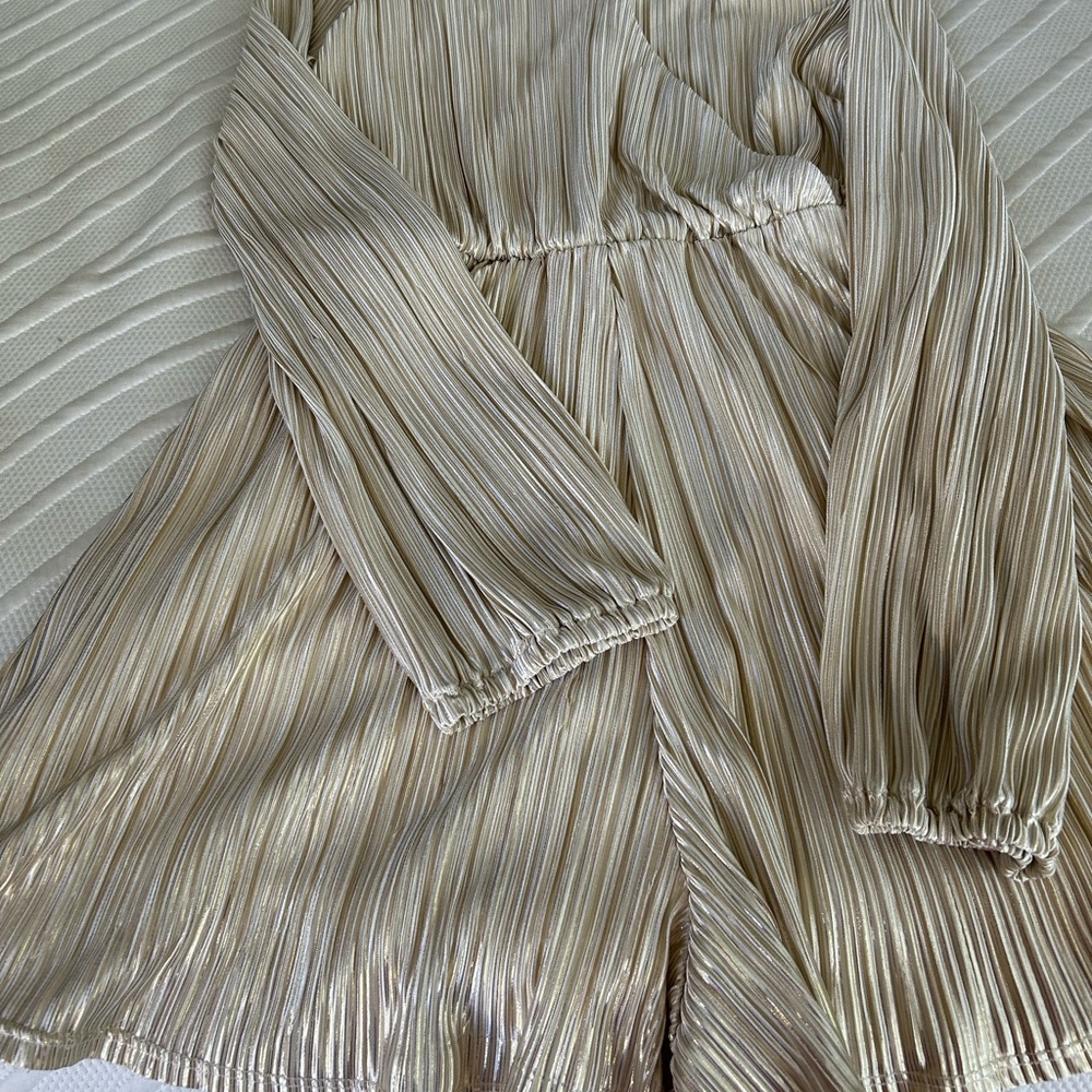 Rewind Elegant Gold Pleated Romper